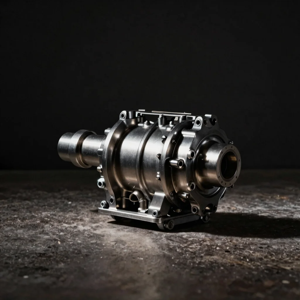 Clear close product view of a drivetrain component on dark steel,